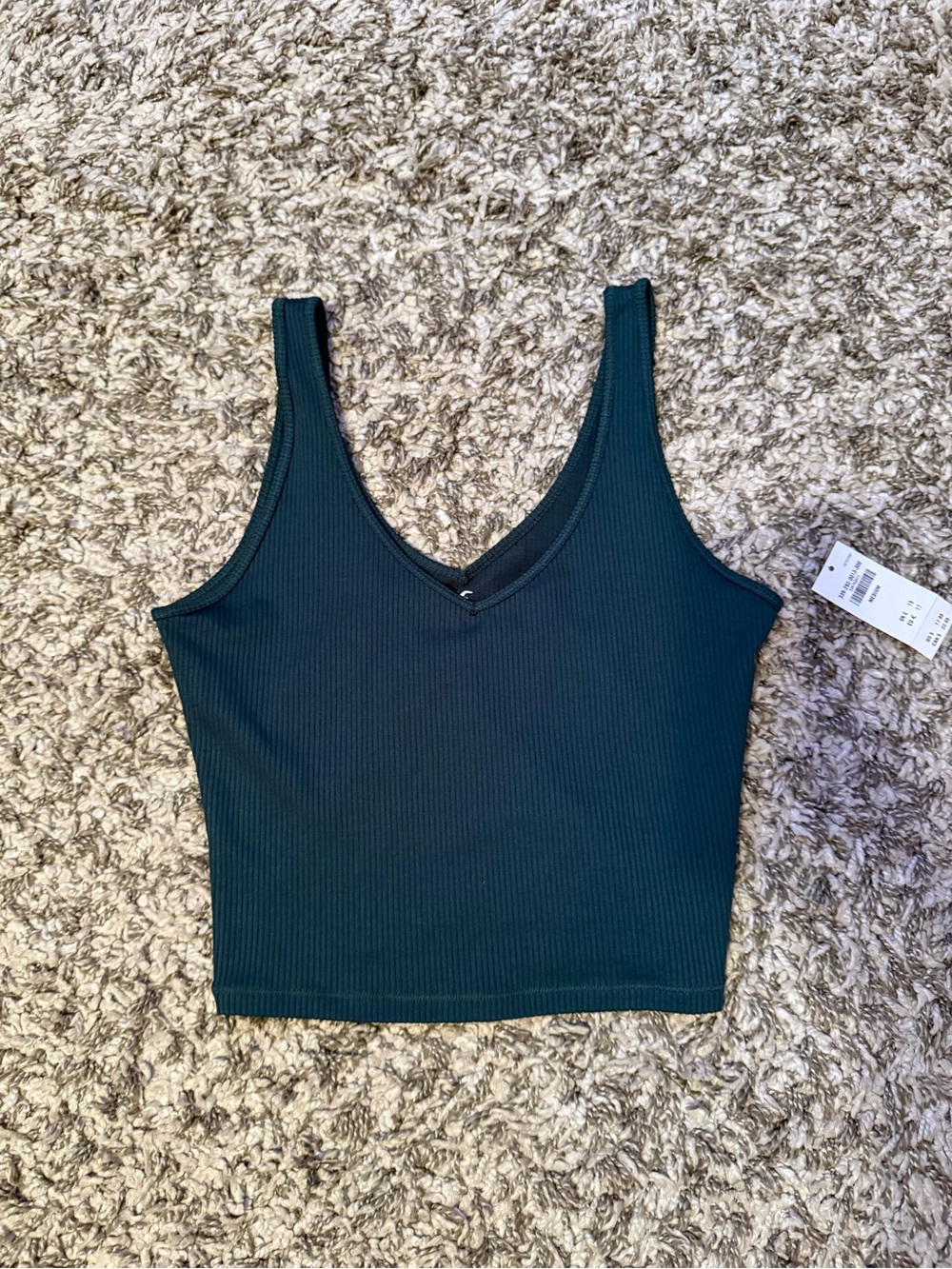 Hollister Ribbed V-Neck Crop Tank Top - Dark Green